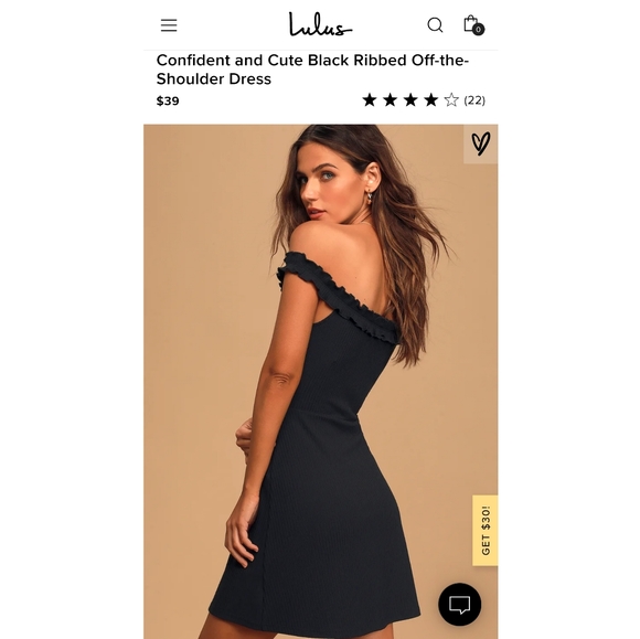 NWT Lulu's Black Ribbed Off-the-Shoulder Dress - Picture 2 of 6